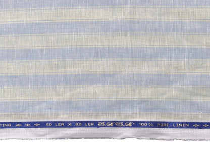100% Pure Linen 60 LEA Shirting Fabric (Light Blue & Cream , Stripes)