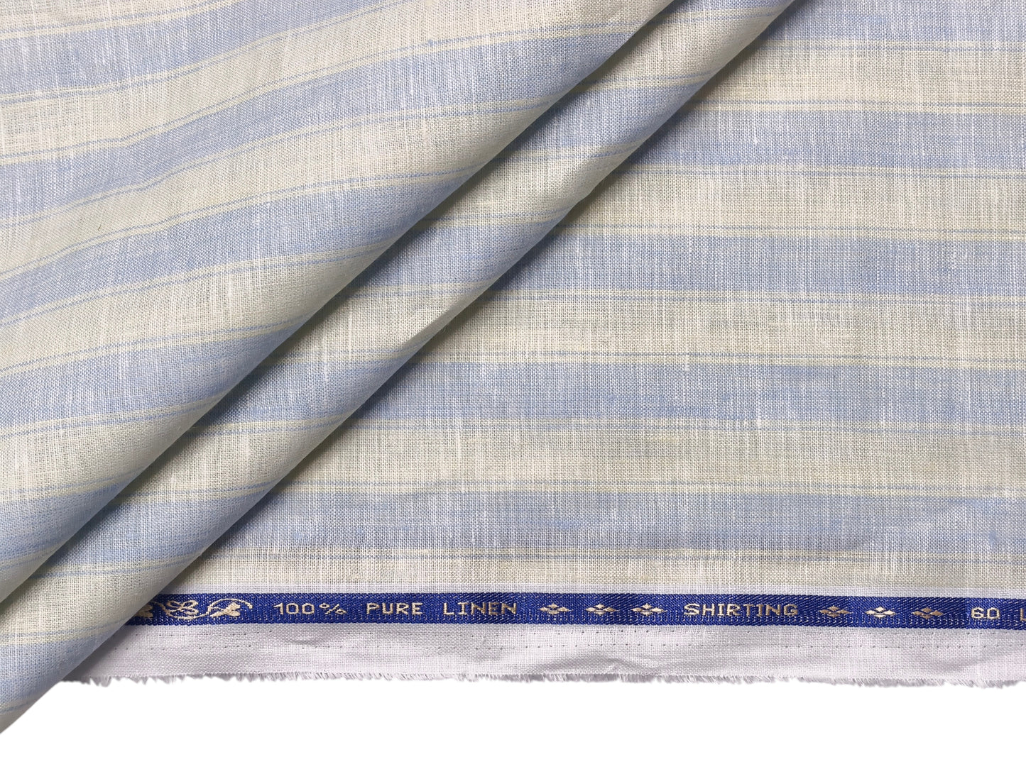 100% Pure Linen 60 LEA Shirting Fabric (Light Blue & Cream , Stripes)