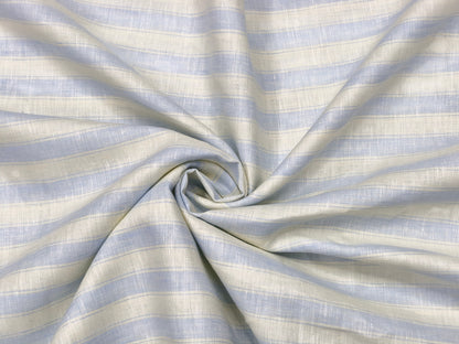 100% Pure Linen 60 LEA Shirting Fabric (Light Blue & Cream , Stripes)
