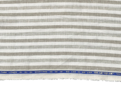 100% Pure Linen 60 LEA Shirting Fabric (Beige & Brown , Stripes)