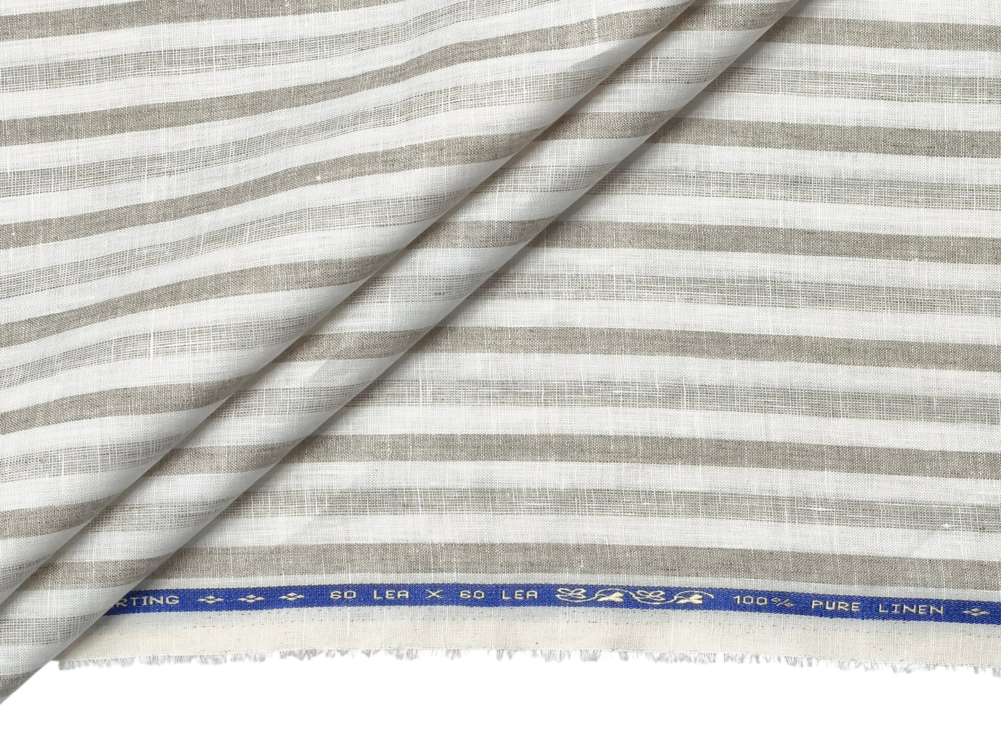 100% Pure Linen 60 LEA Shirting Fabric (Beige & Brown , Stripes)