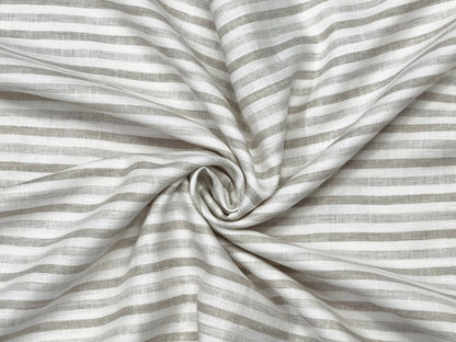 100% Pure Linen 60 LEA Shirting Fabric (Beige & Brown , Stripes)