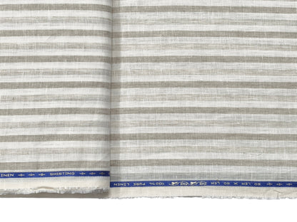 100% Pure Linen 60 LEA Shirting Fabric (Beige & Brown , Stripes)