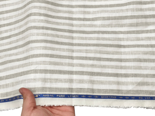 100% Pure Linen 60 LEA Shirting Fabric (Beige & Brown , Stripes)