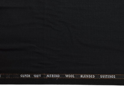 Canetti Italy Super 100s Merino Wool Blend Suiting Fabric (Black , Plain)