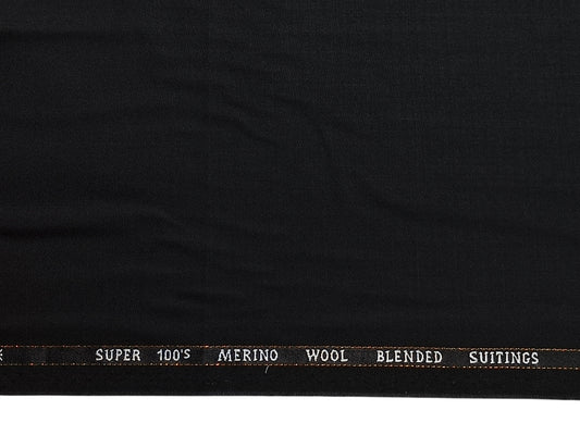 Canetti Italy Super 100s Merino Wool Blend Suiting Fabric (Black , Plain)