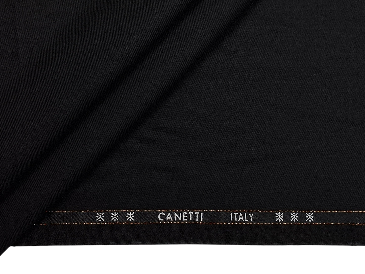 Canetti Italy Super 100s Merino Wool Blend Suiting Fabric (Black , Plain)