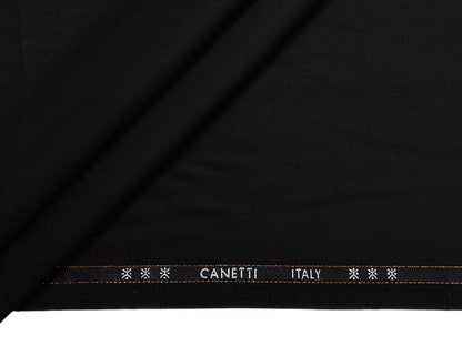 Canetti Italy Super 100s Merino Wool Blend Suiting Fabric (Black , Plain)