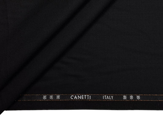Canetti Italy Super 100s Merino Wool Blend Suiting Fabric (Black , Plain)