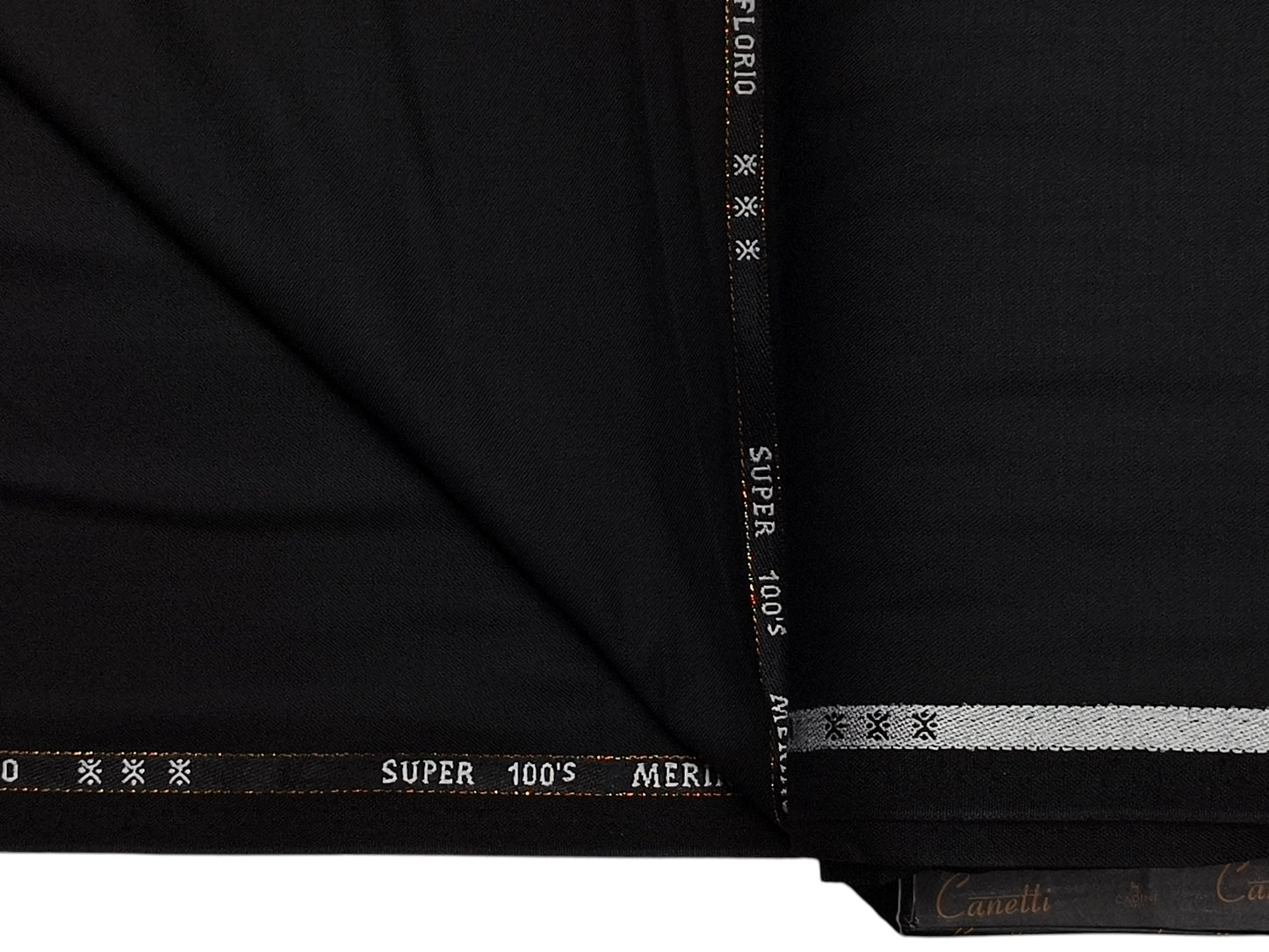 Canetti Italy Super 100s Merino Wool Blend Suiting Fabric (Black , Plain)