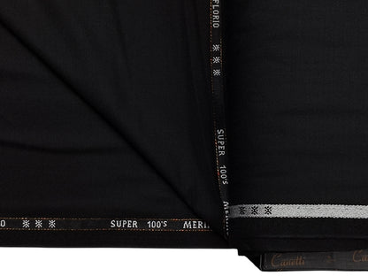 Canetti Italy Super 100s Merino Wool Blend Suiting Fabric (Black , Plain)
