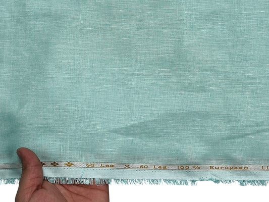 100% Pure European Linen 60 LEA Shirting Fabric (Aqua Green, Plain)