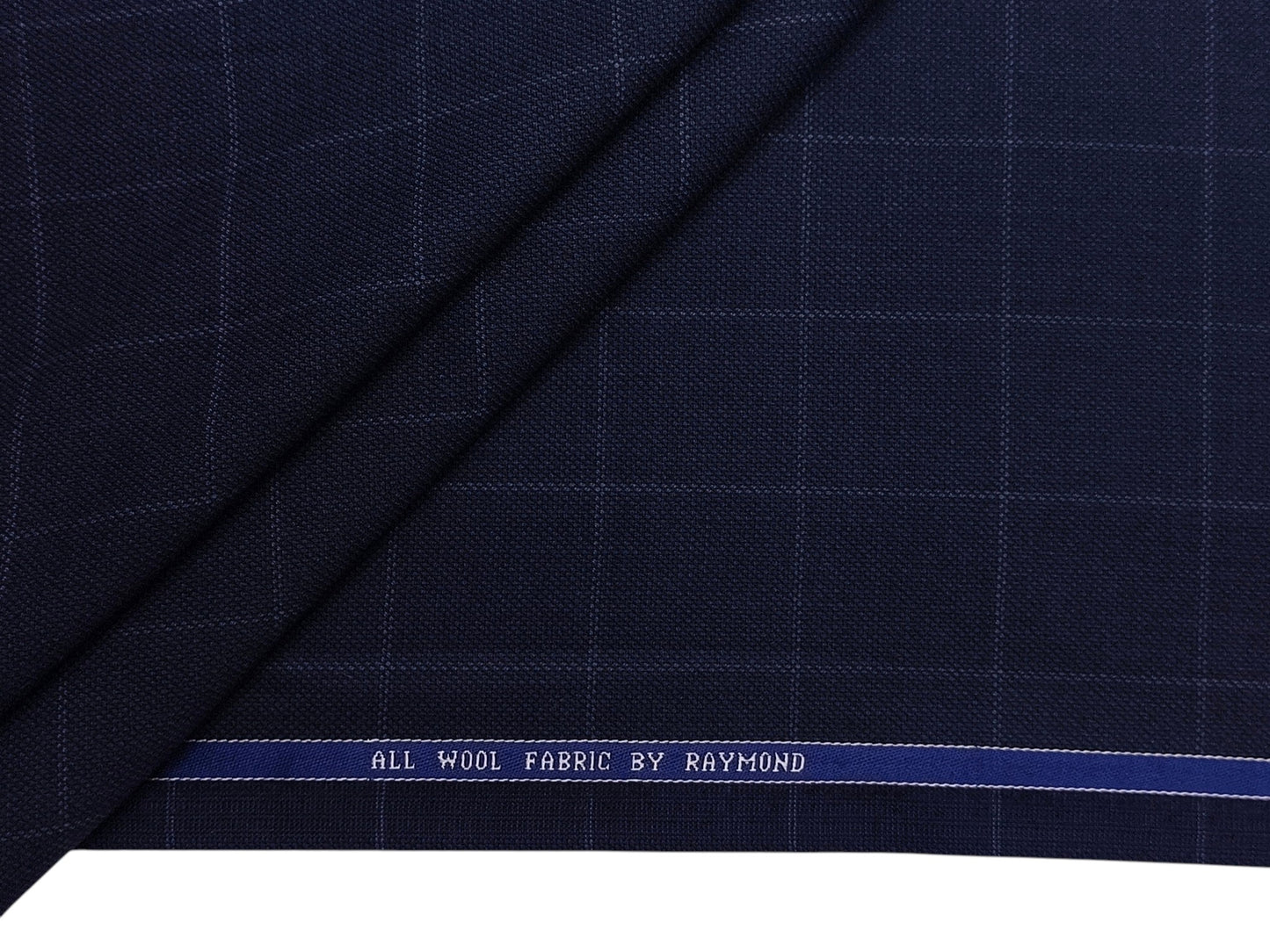 Raymond 100% Wool Premium Suiting Fabric (Navy Blue, Checks)