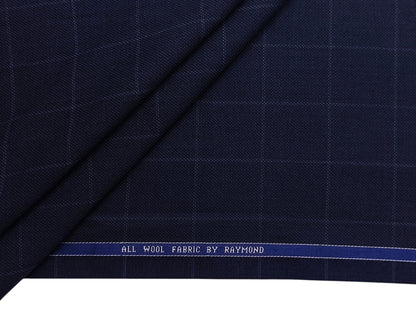 Raymond 100% Wool Premium Suiting Fabric (Navy Blue, Checks)