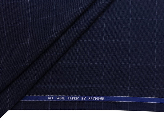 Raymond 100% Wool Premium Suiting Fabric (Navy Blue, Checks)