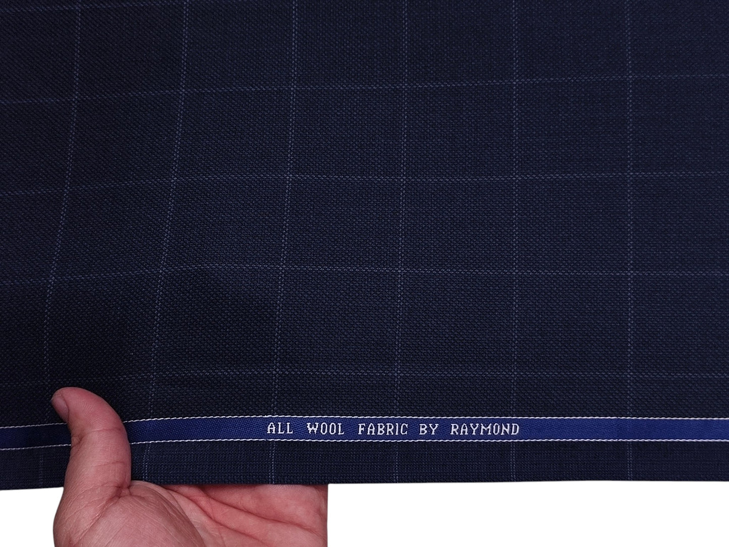 Raymond 100% Wool Premium Suiting Fabric (Navy Blue, Checks)