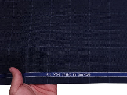 Raymond 100% Wool Premium Suiting Fabric (Navy Blue, Checks)