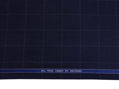 Raymond 100% Wool Premium Suiting Fabric (Navy Blue, Checks)