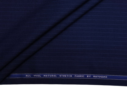 Raymond 100% Wool Natural Stretched Suiting Fabric (Blue, Pinstripes)