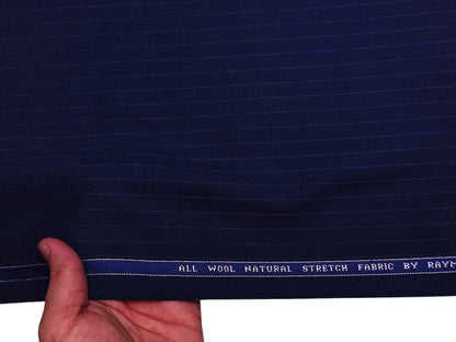 Raymond 100% Wool Natural Stretched Suiting Fabric (Blue, Pinstripes)