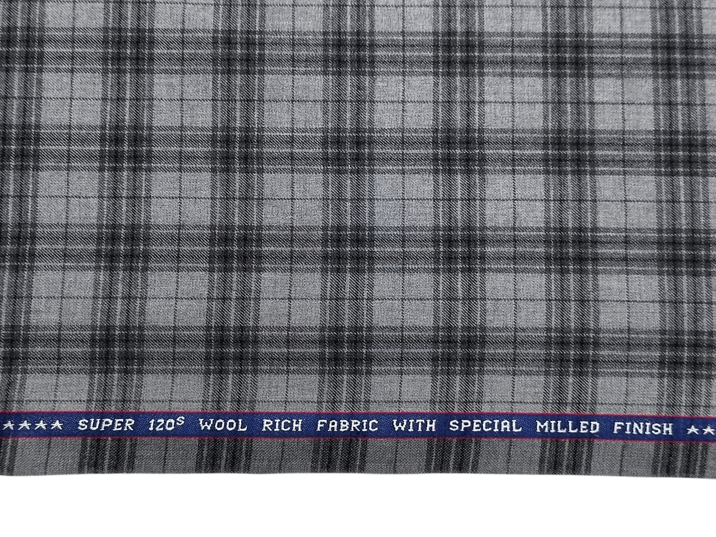 Raymond Millenza 60% Wool Super 120s Premium Suiting Fabric (Grey, Checks)