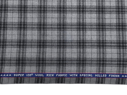 Raymond Millenza 60% Wool Super 120s Premium Suiting Fabric (Grey, Checks)
