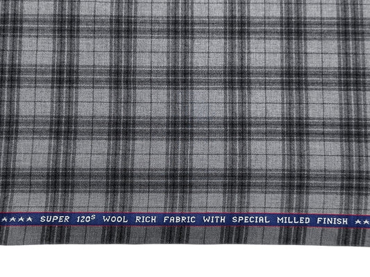 Raymond Millenza 60% Wool Super 120s Premium Suiting Fabric (Grey, Checks)