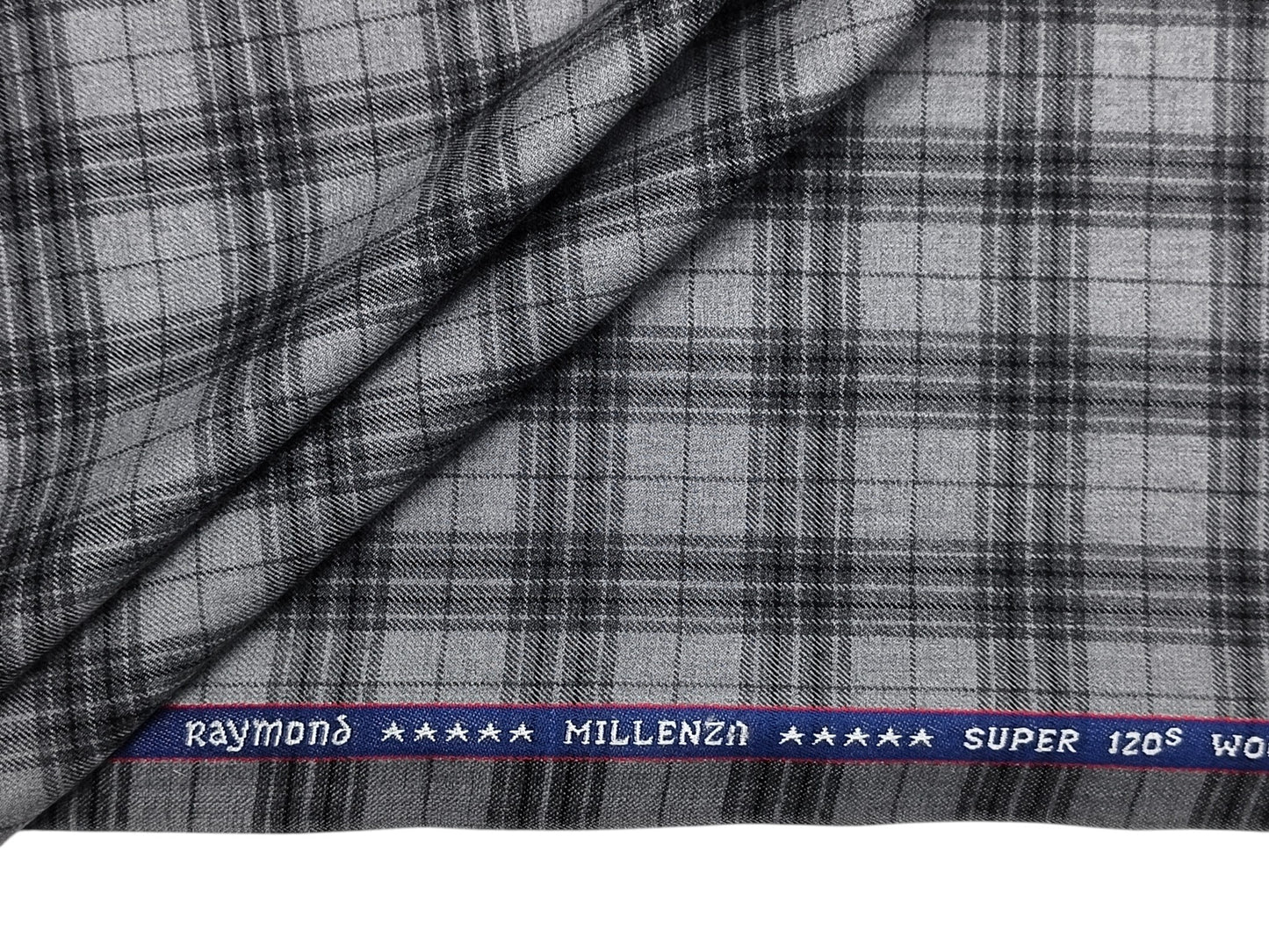Raymond Millenza 60% Wool Super 120s Premium Suiting Fabric (Grey, Checks)