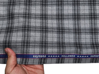 Raymond Millenza 60% Wool Super 120s Premium Suiting Fabric (Grey, Checks)