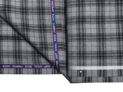 Raymond Millenza 60% Wool Super 120s Premium Suiting Fabric (Grey, Checks)
