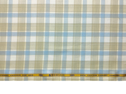 Nemssis 100% Giza Cotton Luxury Shirting Fabric (Yellow & Blue , Multichecks)