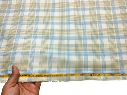 Nemssis 100% Giza Cotton Luxury Shirting Fabric (Yellow & Blue , Multichecks)