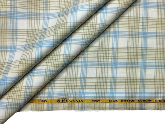 Nemssis 100% Giza Cotton Luxury Shirting Fabric (Yellow & Blue , Multichecks)
