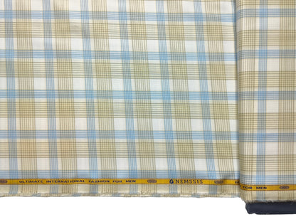 Nemssis 100% Giza Cotton Luxury Shirting Fabric (Yellow & Blue , Multichecks)