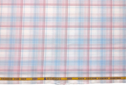 Nemssis 100% Giza Cotton Luxury Shirting Fabric (Pink & Blue , Multichecks)