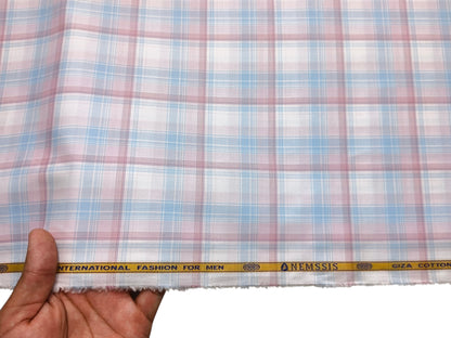 Nemssis 100% Giza Cotton Luxury Shirting Fabric (Pink & Blue , Multichecks)