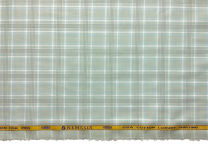 Nemssis 100% Giza Cotton Luxury Shirting Fabric (Sage Green, Multichecks)