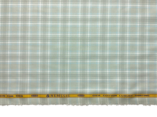 Nemssis 100% Giza Cotton Luxury Shirting Fabric (Sage Green, Multichecks)