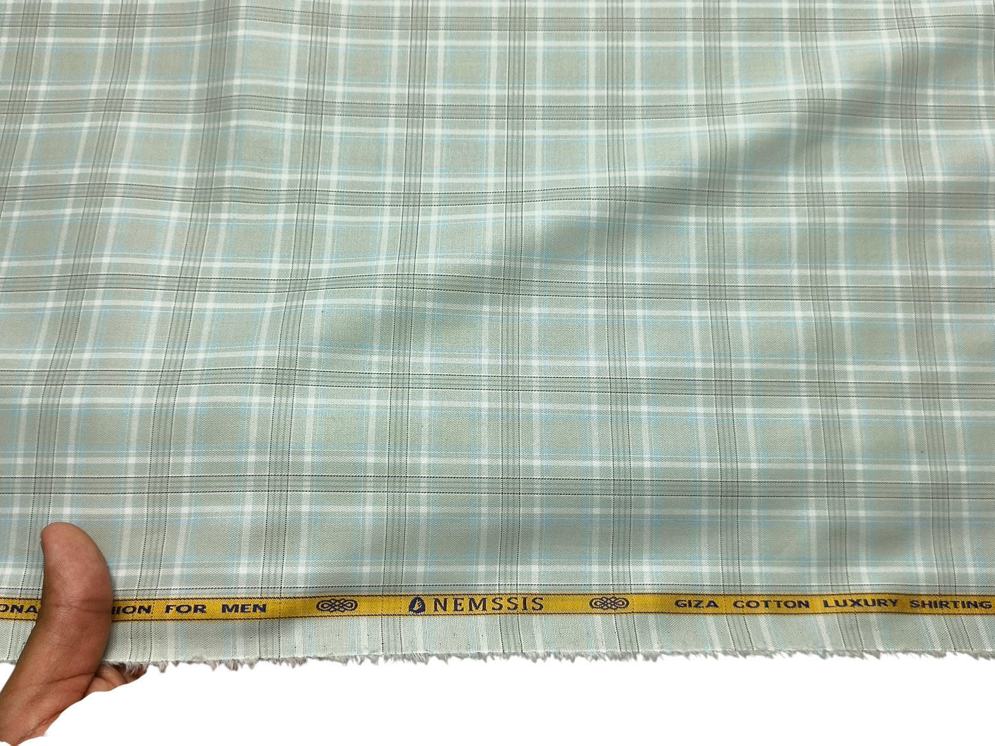 Nemssis 100% Giza Cotton Luxury Shirting Fabric (Sage Green, Multichecks)