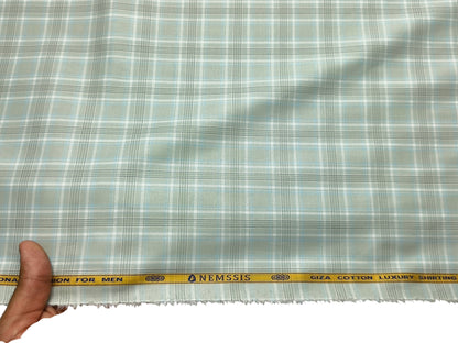 Nemssis 100% Giza Cotton Luxury Shirting Fabric (Sage Green, Multichecks)