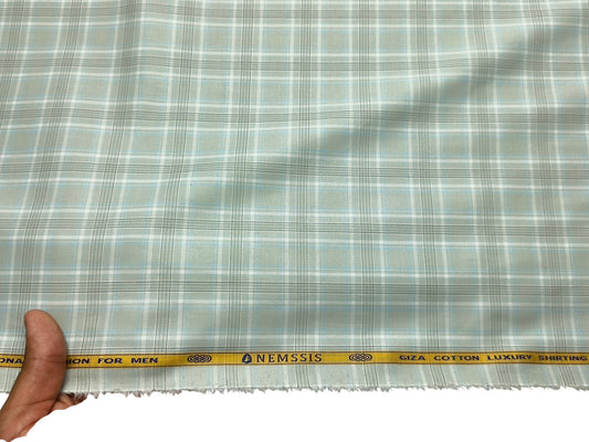 Nemssis 100% Giza Cotton Luxury Shirting Fabric (Sage Green, Multichecks)