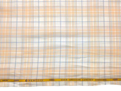 Nemssis 100% Giza Cotton Luxury Shirting Fabric (Orange & Blue, Multichecks)