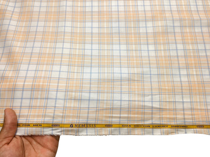 Nemssis 100% Giza Cotton Luxury Shirting Fabric (Orange & Blue, Multichecks)