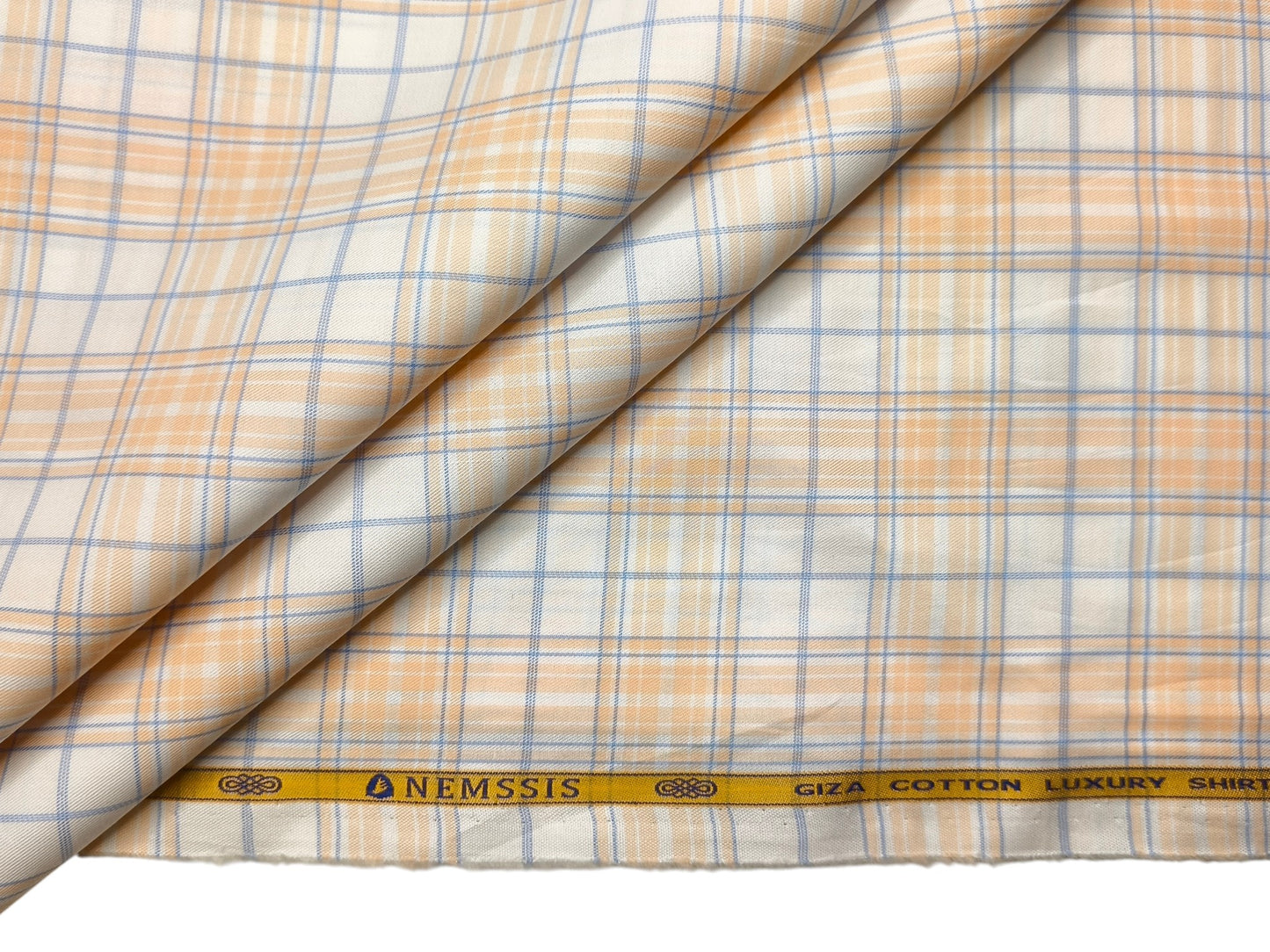 Nemssis 100% Giza Cotton Luxury Shirting Fabric (Orange & Blue, Multichecks)