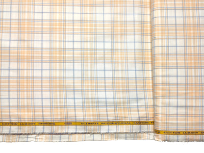 Nemssis 100% Giza Cotton Luxury Shirting Fabric (Orange & Blue, Multichecks)
