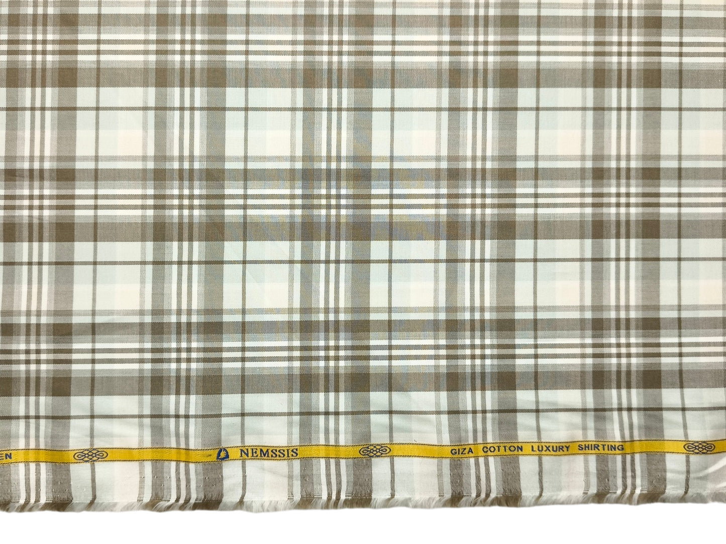 Nemssis 100% Giza Cotton Luxury Shirting Fabric (Olive Brown, Multicheks)