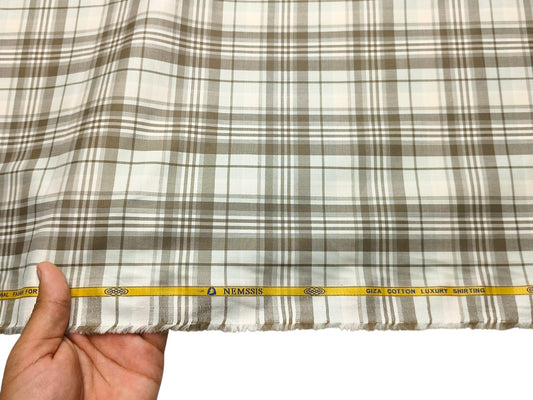 Nemssis 100% Giza Cotton Luxury Shirting Fabric (Olive Brown, Multicheks)