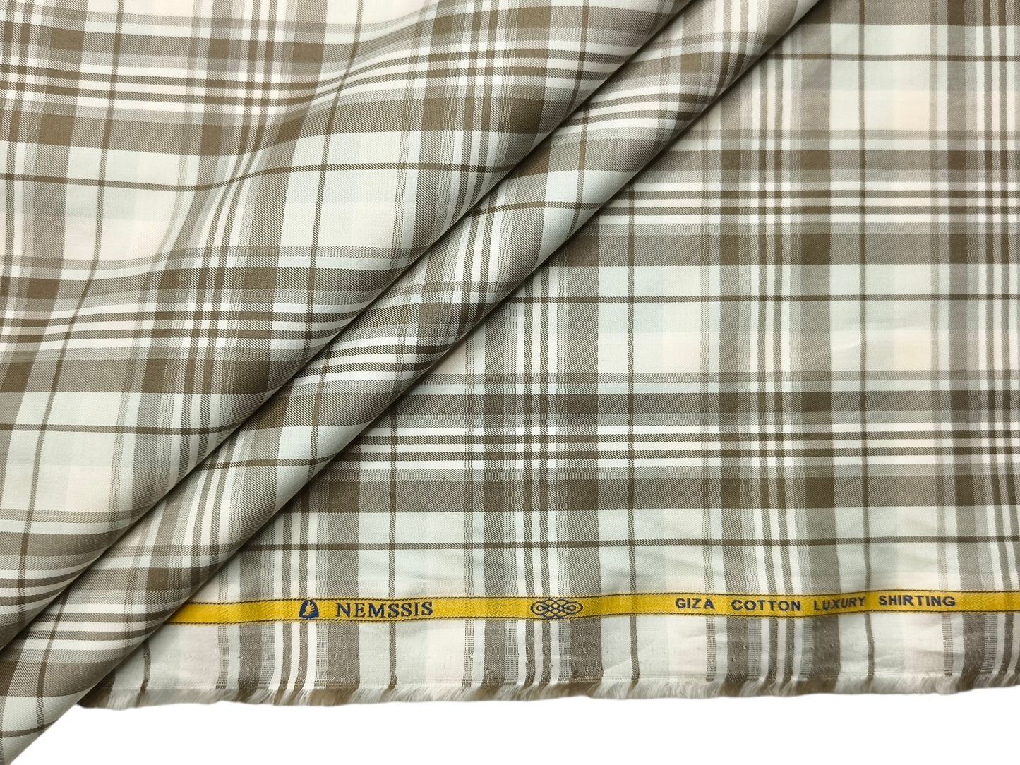 Nemssis 100% Giza Cotton Luxury Shirting Fabric (Olive Brown, Multicheks)
