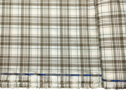 Nemssis 100% Giza Cotton Luxury Shirting Fabric (Olive Brown, Multicheks)