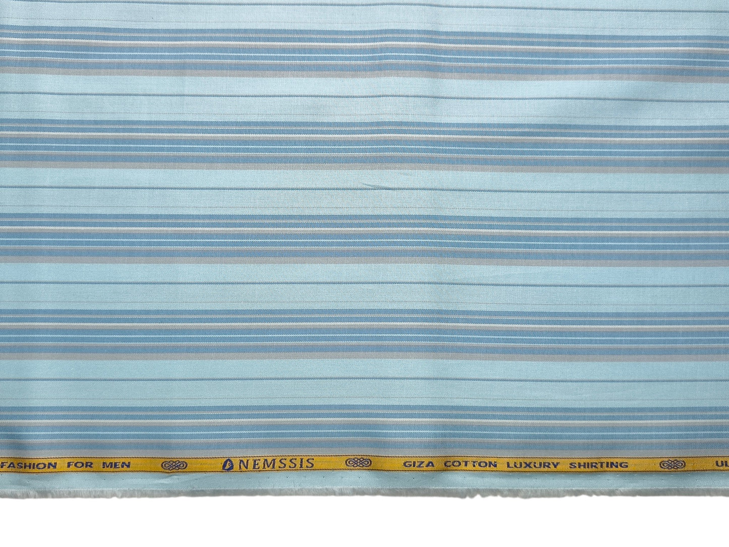 Nemssis 100% Giza Cotton Luxury Shirting Fabric (Aqua Blue, Striped)